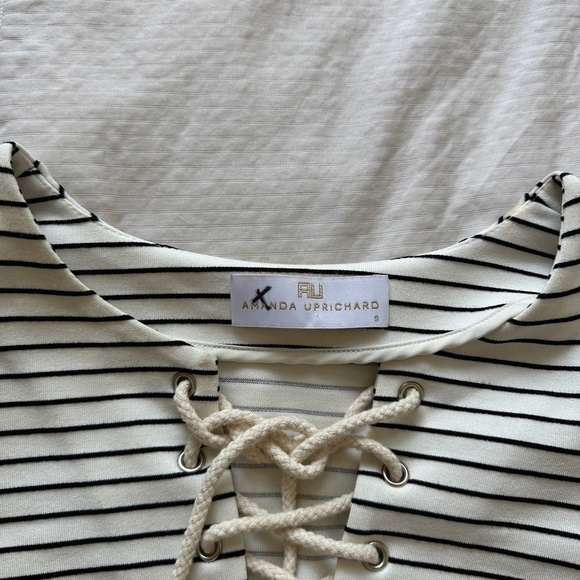 Amanda Uprichard Serena Black White Striped Tie Nautical Short Sleeve Dress - Picture 6 of 6